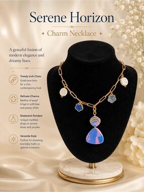 Gold-Tone Link Charm Necklace with Blue & Purple Pendant